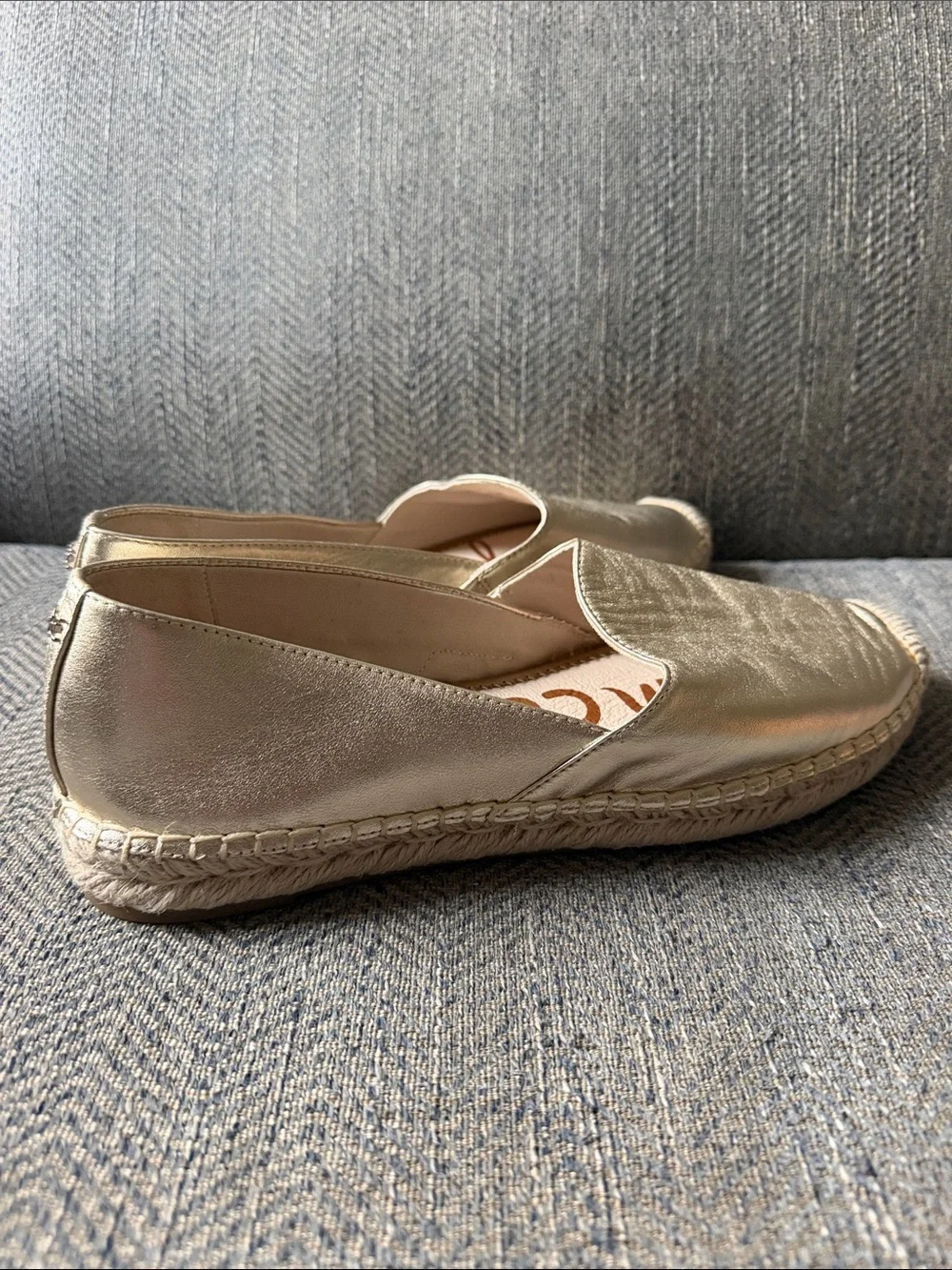 Sam Edelman Kenley Gold Leather Rounded Toe Slip On Espadrilles Flats Size: 10